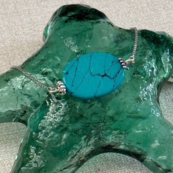 Silver Tone Adjustable Slider Bracelet with Faux Turquoise - Picture 1 of 5